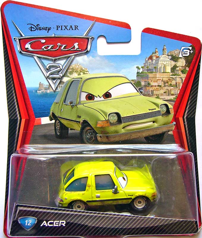 Acer from the Cars 2 series, Mattel 1:55 diecast on its card
