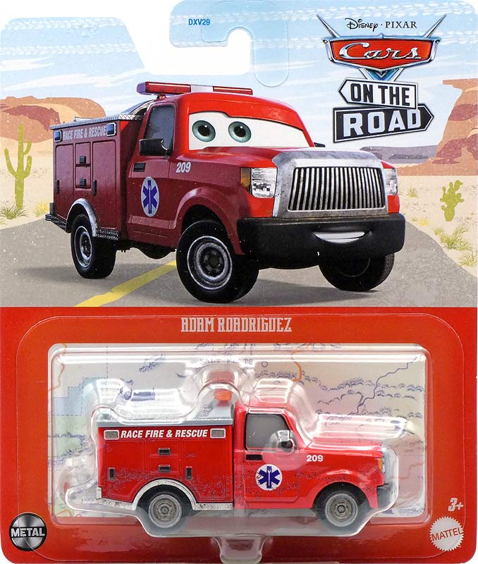 Adam Roadriguez from the Cars on the Road series, Mattel 1:55 diecast on its card