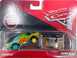 Airborne (rubber tires) from the Cars 3 series, Mattel 1:55 diecast on its card