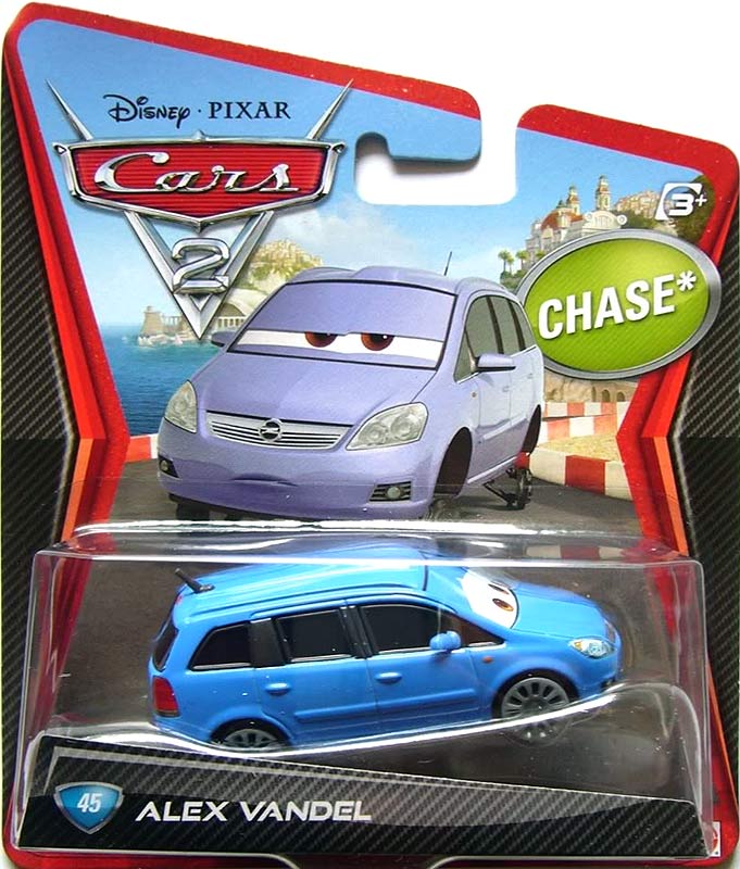 Alex Vandel from the Cars 2 series, Mattel 1:55 diecast on its card