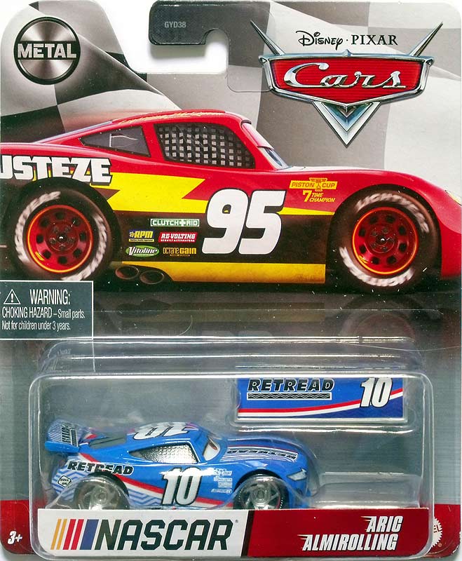Aric Almirolling from the Cars 2021 series, Mattel 1:55 diecast on its card