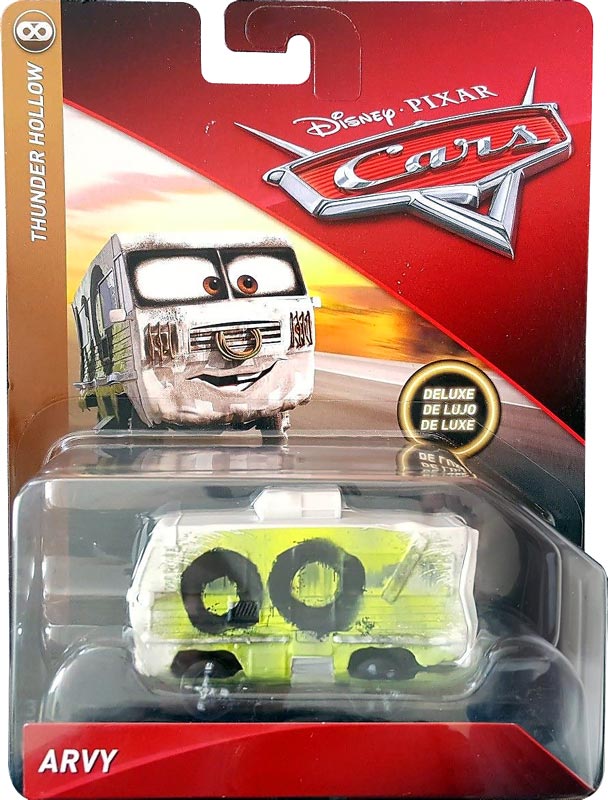 Arvy from the Cars 3 series, Mattel 1:55 diecast on its card