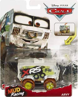 Arvy (Mud Racing) from the Cars 2018-2019 series, Mattel 1:55 diecast on its card