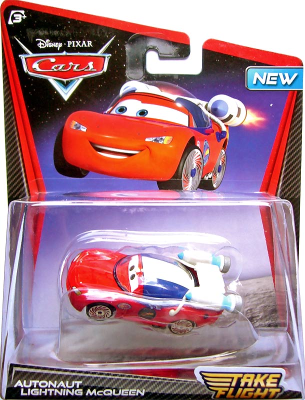 Autonaut Lightning McQueen from the Take Flight series, Mattel 1:55 diecast on its card
