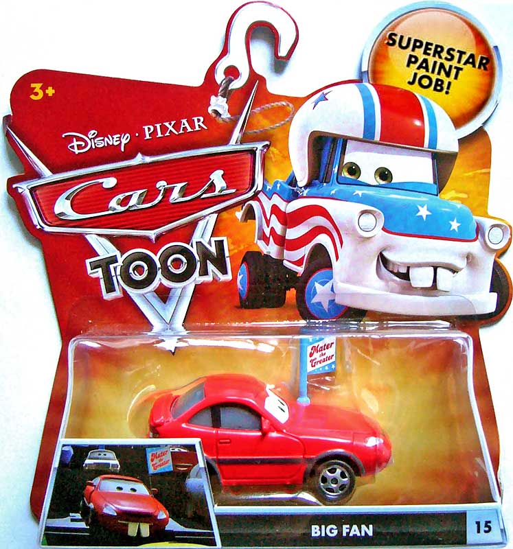 Big Fan from the Cars Toon series, Mattel 1:55 diecast on its card