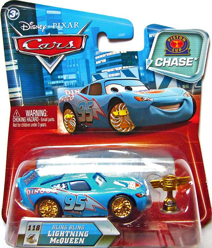 Bling Bling Lightning McQueen with Golden Wheels (lenticular) from the Final Lap series, Mattel 1:55 diecast on its card