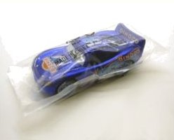 Blu Ray McQueen from the Supercharged series, Mattel 1:55 diecast on its card