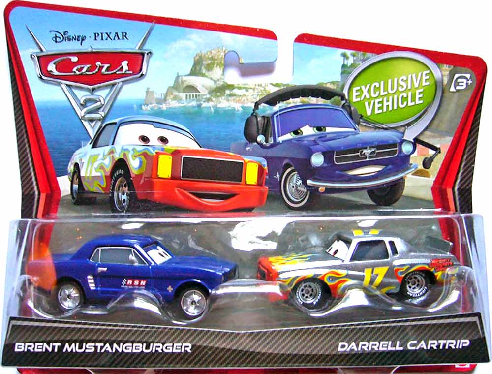 Darrell Cartrip (Cars 2 variant) from the Cars 2 series, Mattel 1:55 diecast on its card