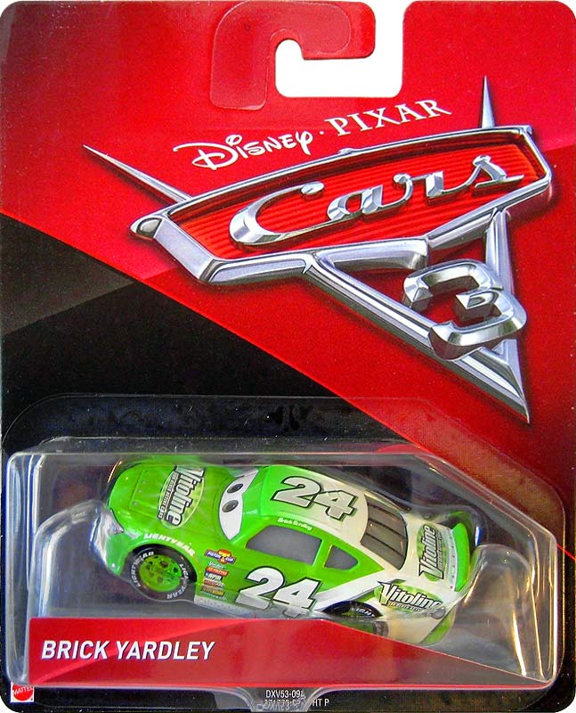 Brick Yardley from the Cars 3 series, Mattel 1:55 diecast on its card