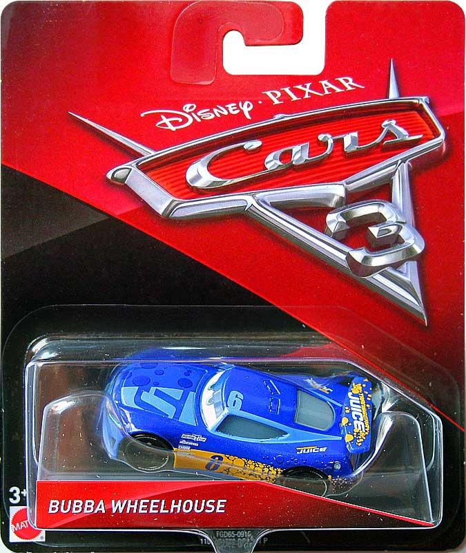 Bubba Wheelhouse from the Cars 3 series, Mattel 1:55 diecast on its card