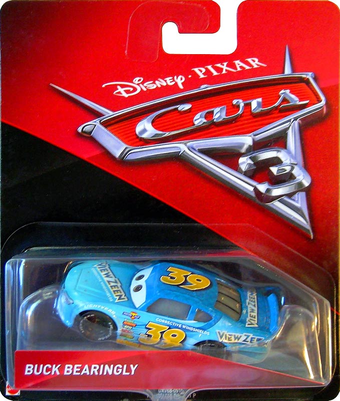 Buck Bearingly from the Cars 3 series, Mattel 1:55 diecast on its card