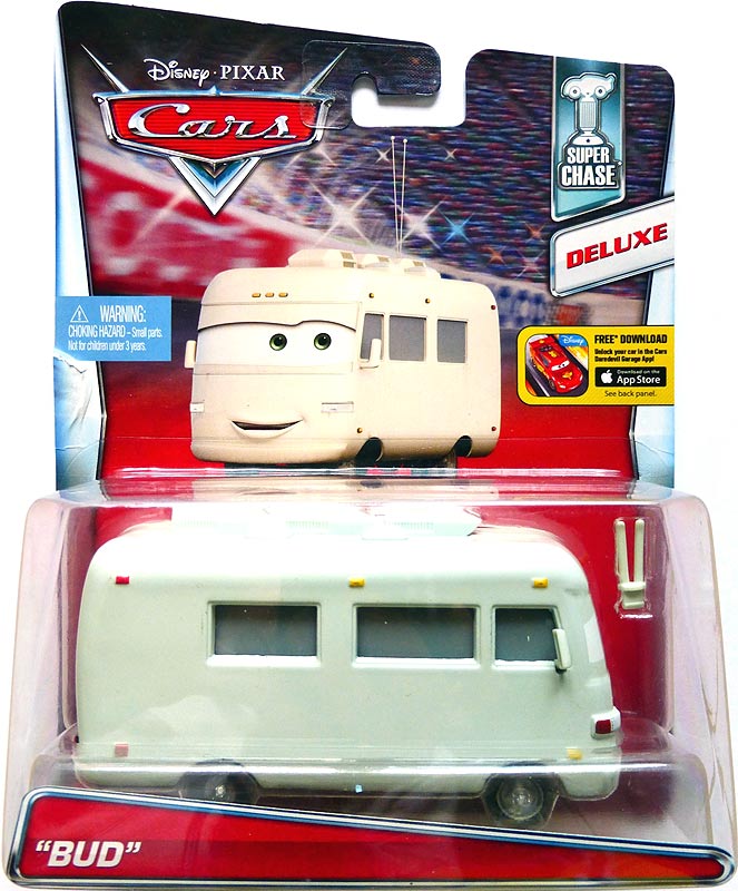 Bud from the Cars 2016 series, Mattel 1:55 diecast on its card