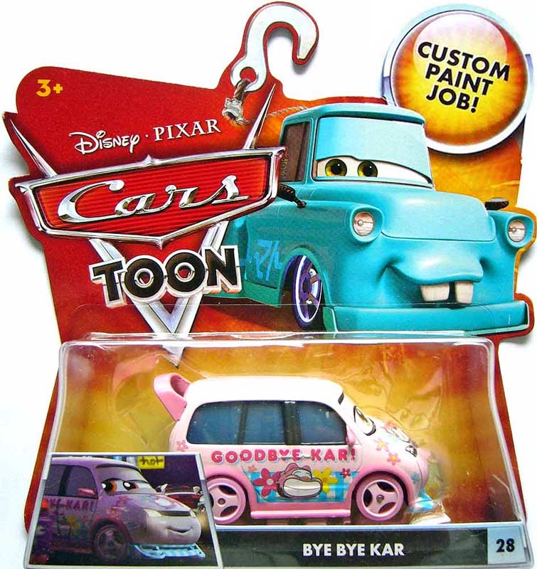 Bye Bye Kar from the Cars Toon series, Mattel 1:55 diecast on its card