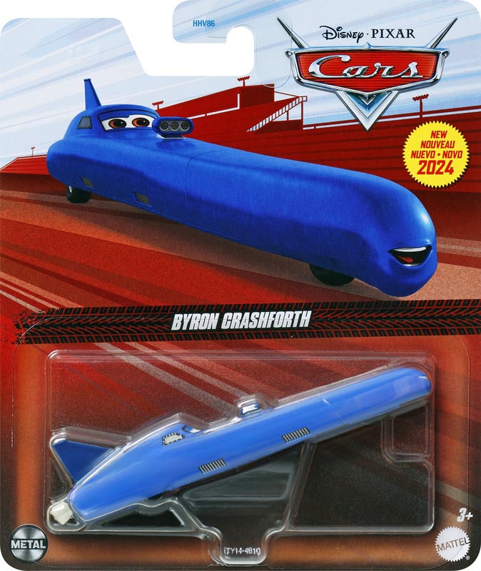 Byron Crashforth from the Cars 2024 series, Mattel 1:55 diecast on its card