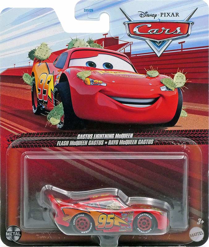 Cactus Lightning McQueen from the Cars 2024 series, Mattel 1:55 diecast on its card