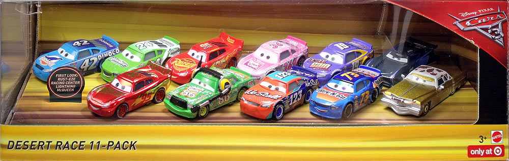 Rev-N-Go Racer from the Cars 3 series, Mattel 1:55 diecast on its card