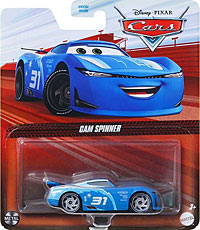 Cam Spinner from the Cars 2018-2019 series, Mattel 1:55 diecast on its card
