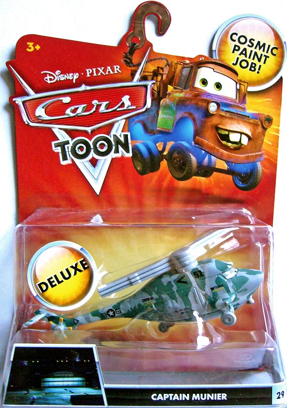 Captain Munier from the Cars Toon series, Mattel 1:55 diecast on its card