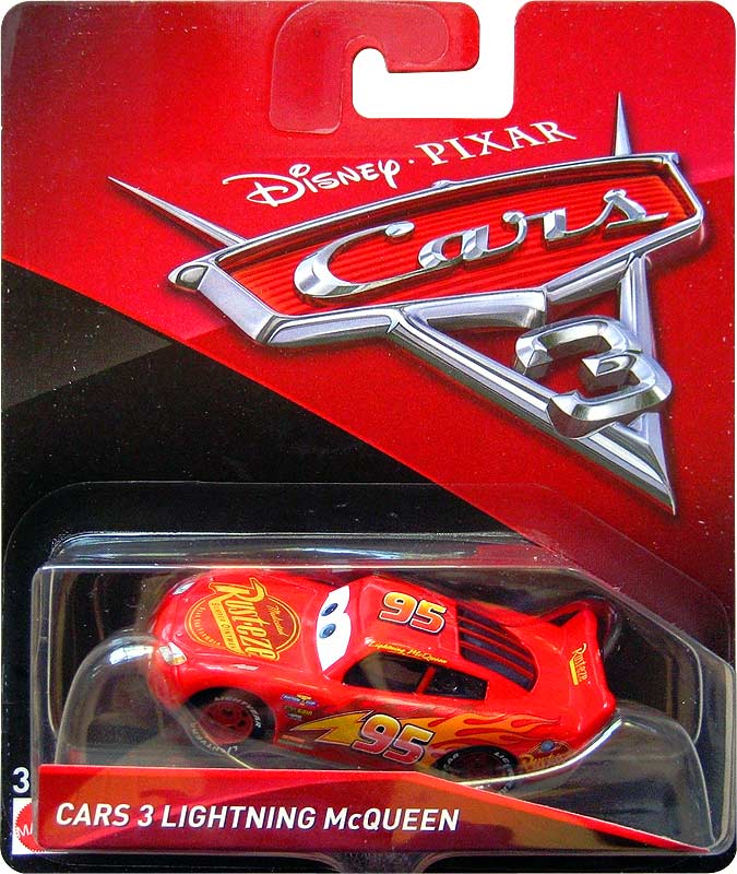 Cars 3 Lightning McQueen from the Cars 3 series, Mattel 1:55 diecast on its card