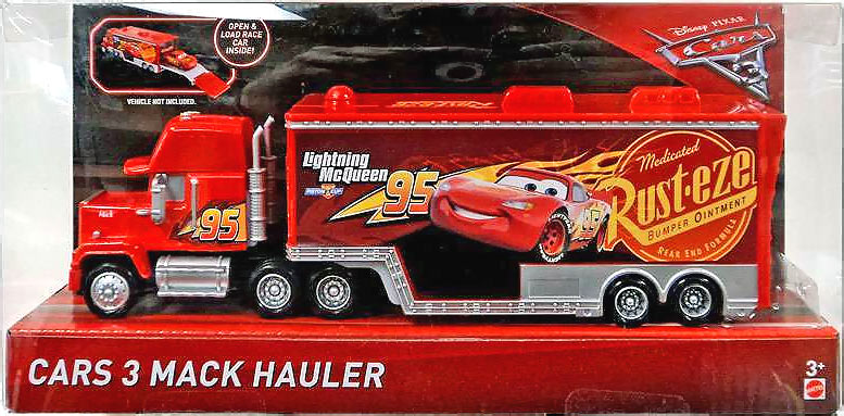 Cars 3 Mack Hauler from the Cars 3 series, Mattel 1:55 diecast on its card