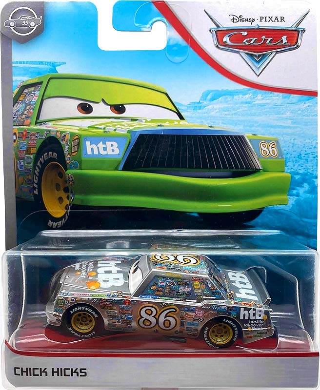 Chick Hicks (silver) from the Blue Desert series, Mattel 1:55 diecast on its card