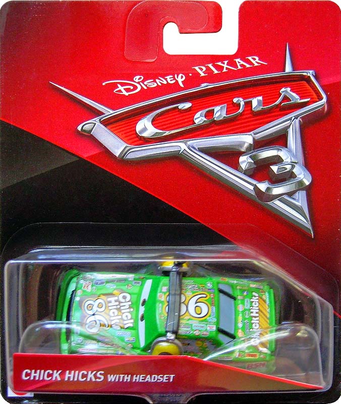 Chick Hicks with Headset from the Cars 3 series, Mattel 1:55 diecast on its card
