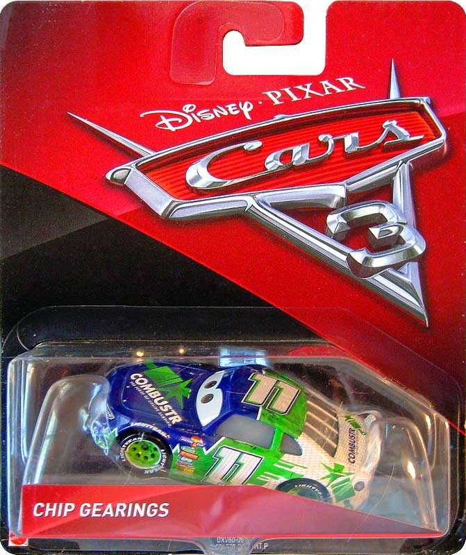 Chip Gearings from the Cars 3 series, Mattel 1:55 diecast on its card