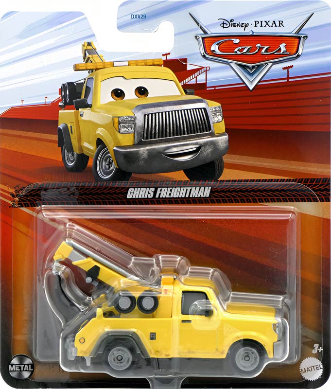 Chris Freightman from the Cars 2024 series, Mattel 1:55 diecast on its card