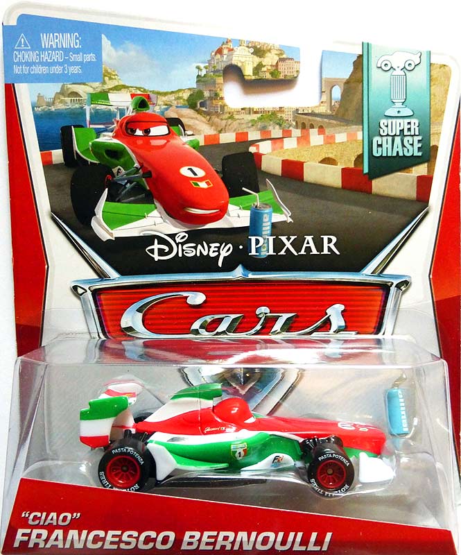 Ciao Francesco Bernoulli from the World of Cars 2014 series, Mattel 1:55 diecast on its card