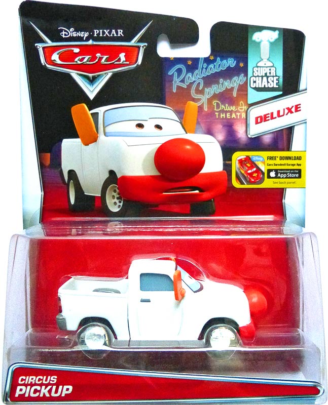 Circus Pickup from the Cars 2015 series, Mattel 1:55 diecast on its card