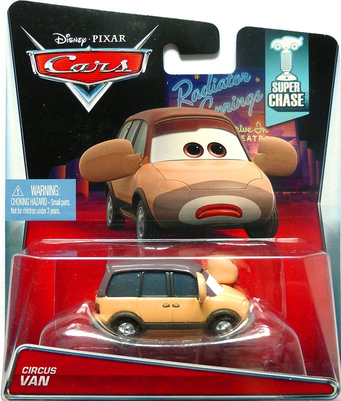 Circus Van from the Cars 2015 series, Mattel 1:55 diecast on its card