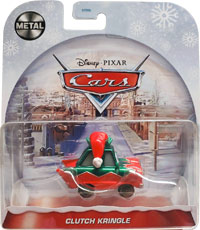 Clutch Kringle from the Cars 2023 series, Mattel 1:55 diecast on its card