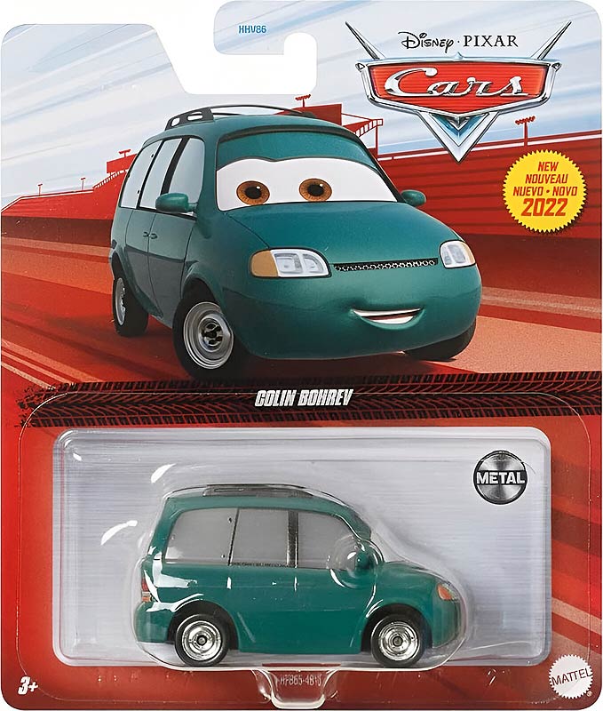 Colin Bohrev from the Cars 2022 series, Mattel 1:55 diecast on its card