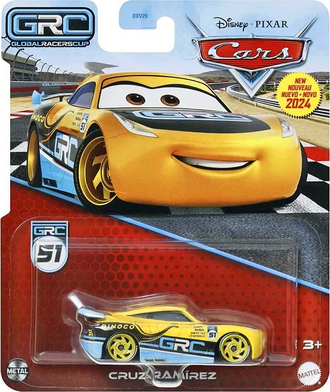 Cruz Ramirez (GRC) from the Cars 2024 series, Mattel 1:55 diecast on its card