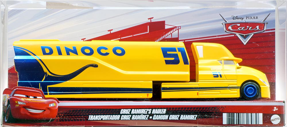 Cruz Ramirez Hauler from the Cars 2024 series, Mattel 1:55 diecast on its card