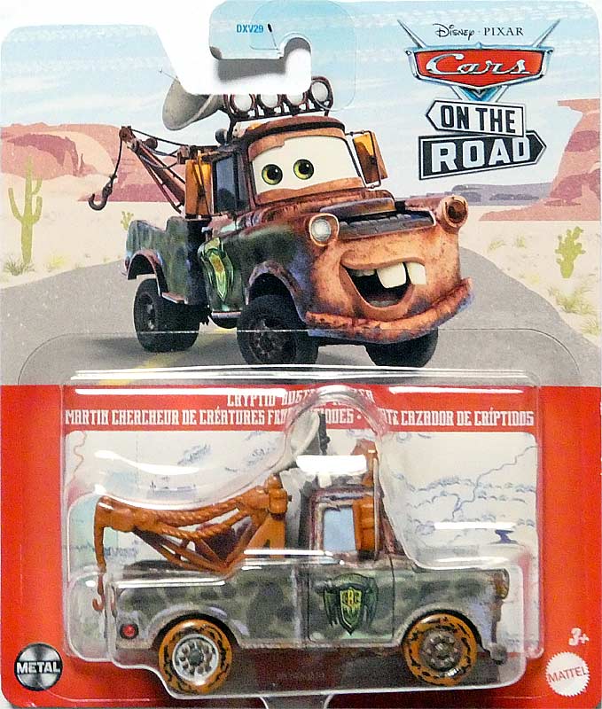 Cryptid Buster Mater from the Cars on the Road series, Mattel 1:55 diecast on its card