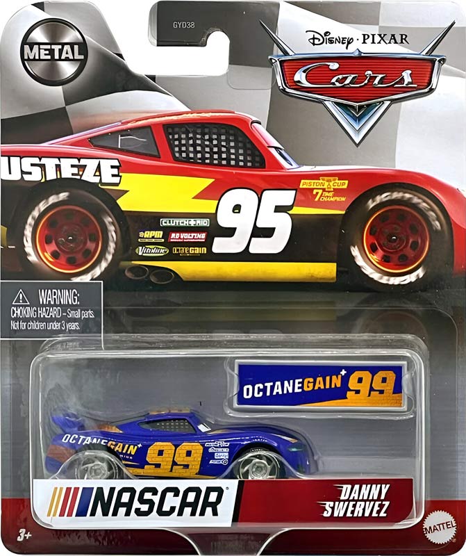 Danny Swervez (Nascar) from the Cars 2021 series, Mattel 1:55 diecast on its card