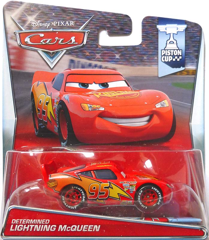 Determined Lightning McQueen from the Cars 2015 series, Mattel 1:55 diecast on its card
