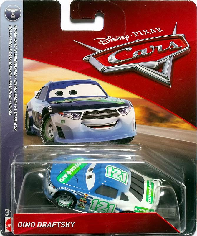 Dino Draftsky from the Cars 2018-2019 series, Mattel 1:55 diecast on its card