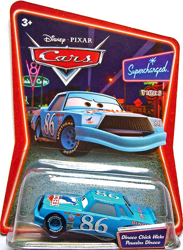Dinoco Chick Hicks from the Supercharged series, Mattel 1:55 diecast on its card