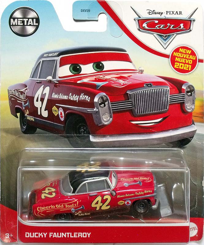 Ducky Fauntleroy from the Cars 2021 series, Mattel 1:55 diecast on its card