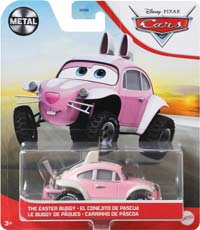 Easter Buggy from the Cars 2017 series, Mattel 1:55 diecast on its card