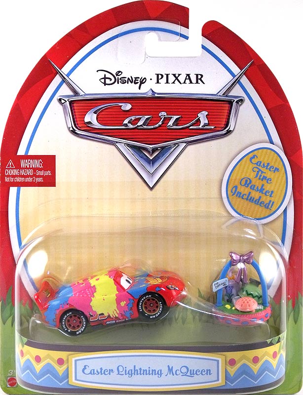 Easter Lightning McQueen from the Cars 2017 series, Mattel 1:55 diecast on its card