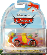 Easter Lightning McQueen (variant) from the Cars 2024 series, Mattel 1:55 diecast on its card