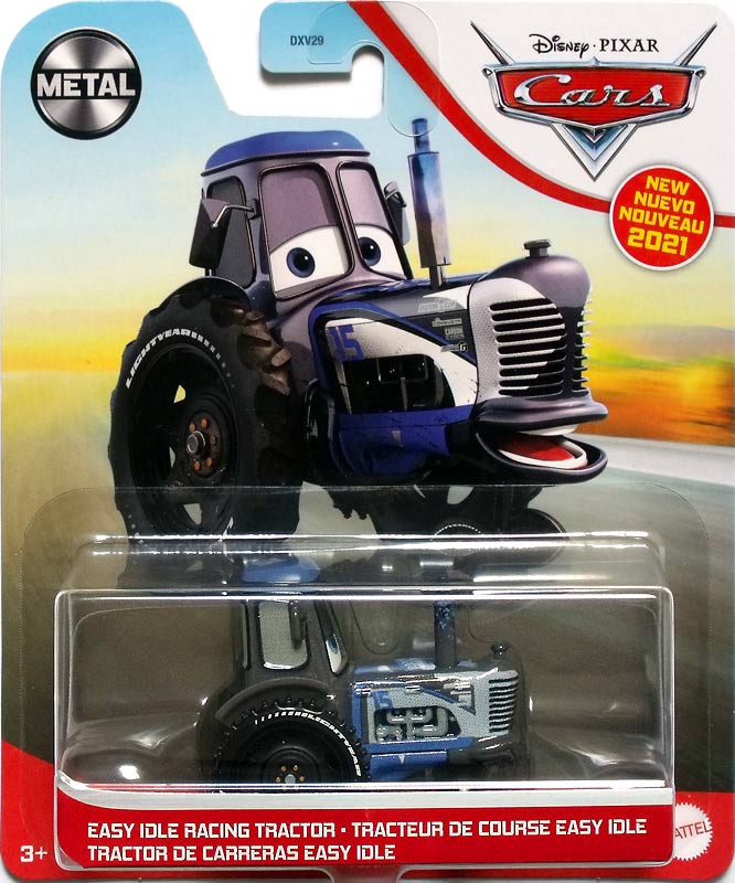 Easy Idle Racing Tractor from the Cars 2021 series, Mattel 1:55 diecast on its card