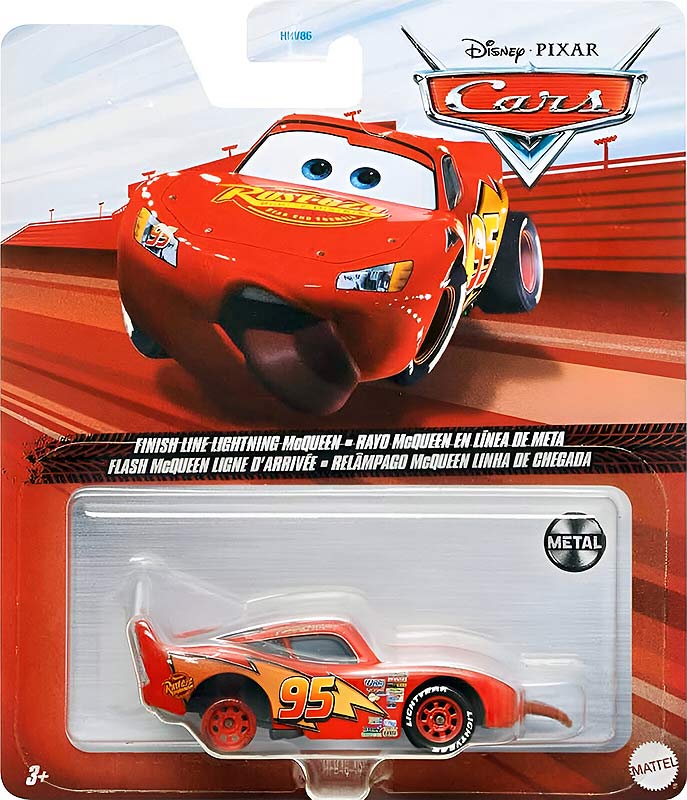 Finish Line McQueen from the Race O Rama series, Mattel 1:55 diecast on its card