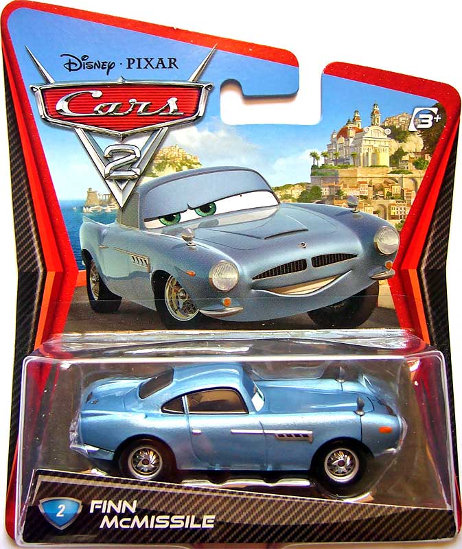 Finn McMissile from the Cars 2 series, Mattel 1:55 diecast on its card