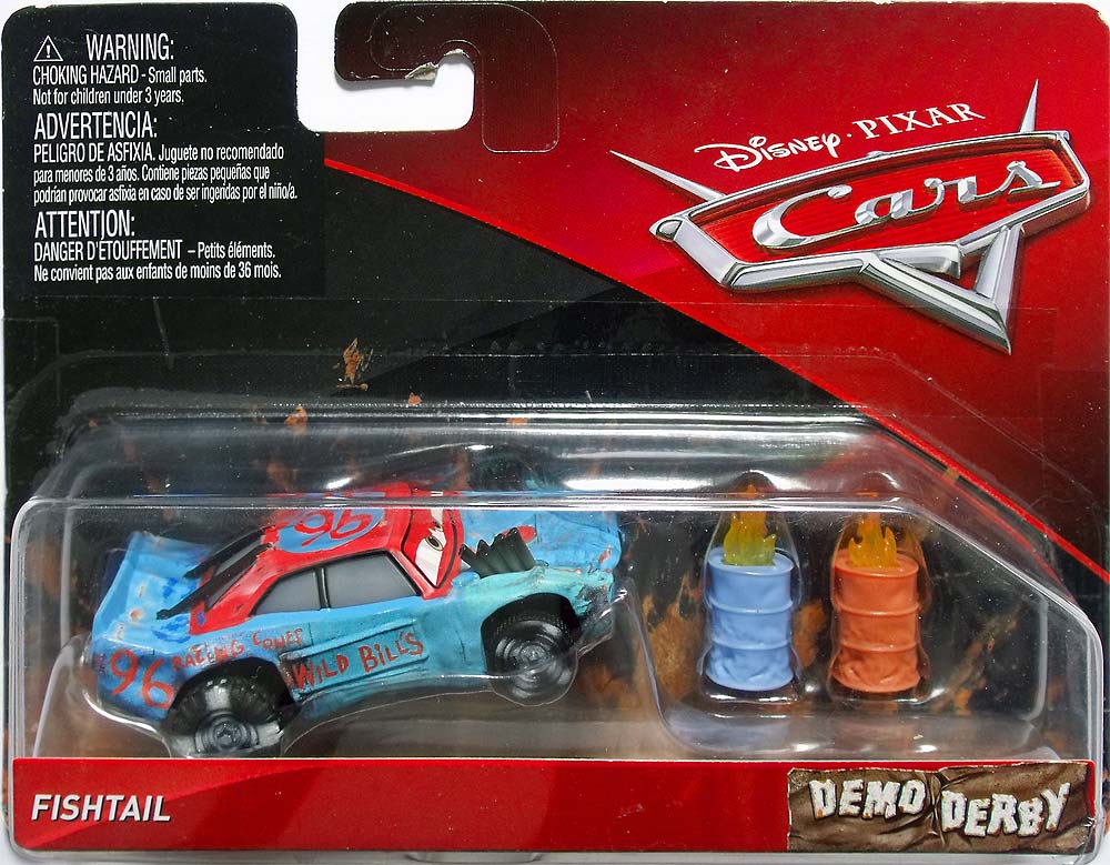 Fishtail (rubber tires) from the Cars 2018-2019 series, Mattel 1:55 diecast on its card
