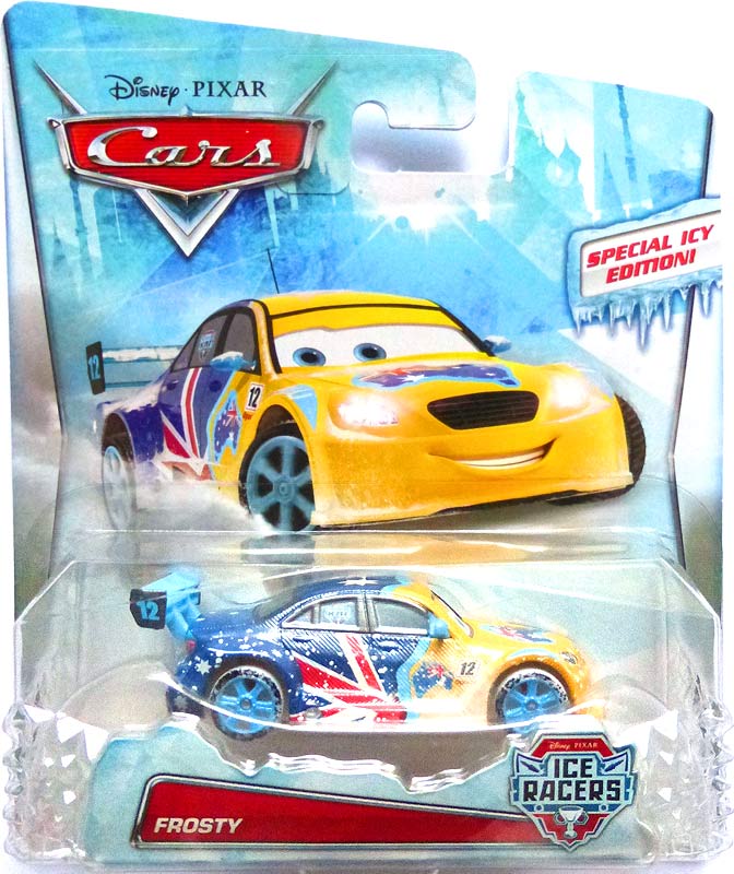 Frosty (Ice Racer) from the Cars 2015 series, Mattel 1:55 diecast on its card