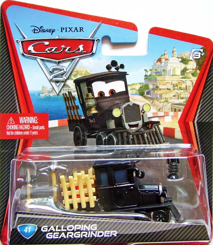 Galloping Geargrinder from the Cars 2 series, Mattel 1:55 diecast on its card